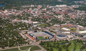 Michigan Stadium aerial photo with Ann Arbor and Campus in background by Proshooter